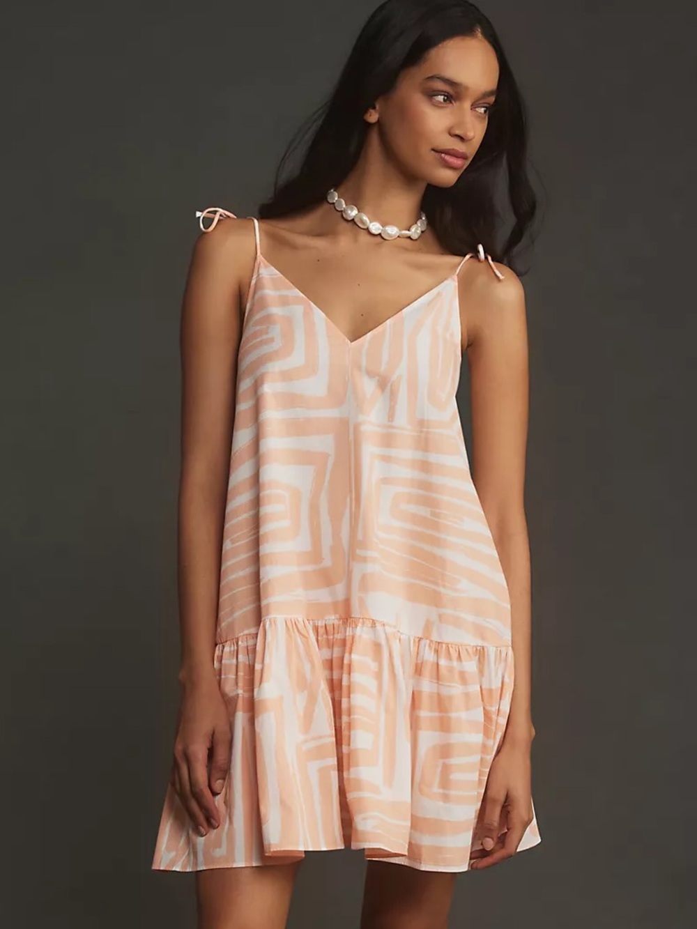 Anthropologie || Maeve Sleeveless Flounce Swing Mini Dress Orange Peach White S